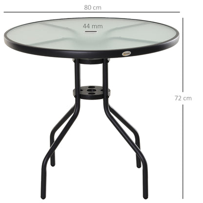Outsunny Mesa De Jardín Redonda De Cristal Con Agujero Para Sombrilla Ø80x72 Cm_2