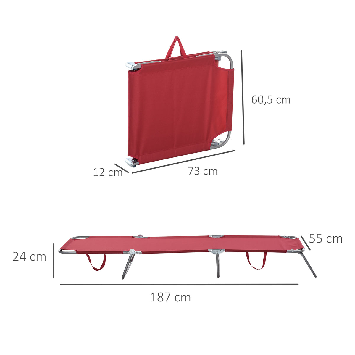Outsunny Tumbona Plegable Respaldo Ajustable En 5 Niveles 187x55x24 Cm Burdeos_2