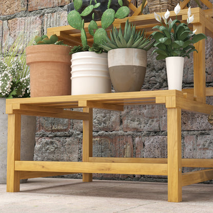 Outsunny Soporte Para Plantas De Madera De 2 Niveles Con Enrejado Natural_4