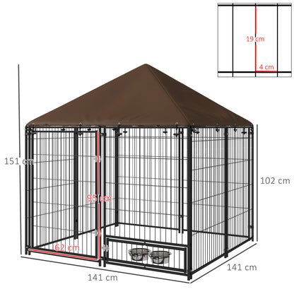 Pawhut Perrera Con Toldo Y 2 Cuencos Para Exterior 141x141x151 Cm Negro_2