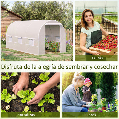 Outsunny Invernadero Túnel 400x200x200cm Con 6 Ventanas Cultivo Plantas Blanco_5