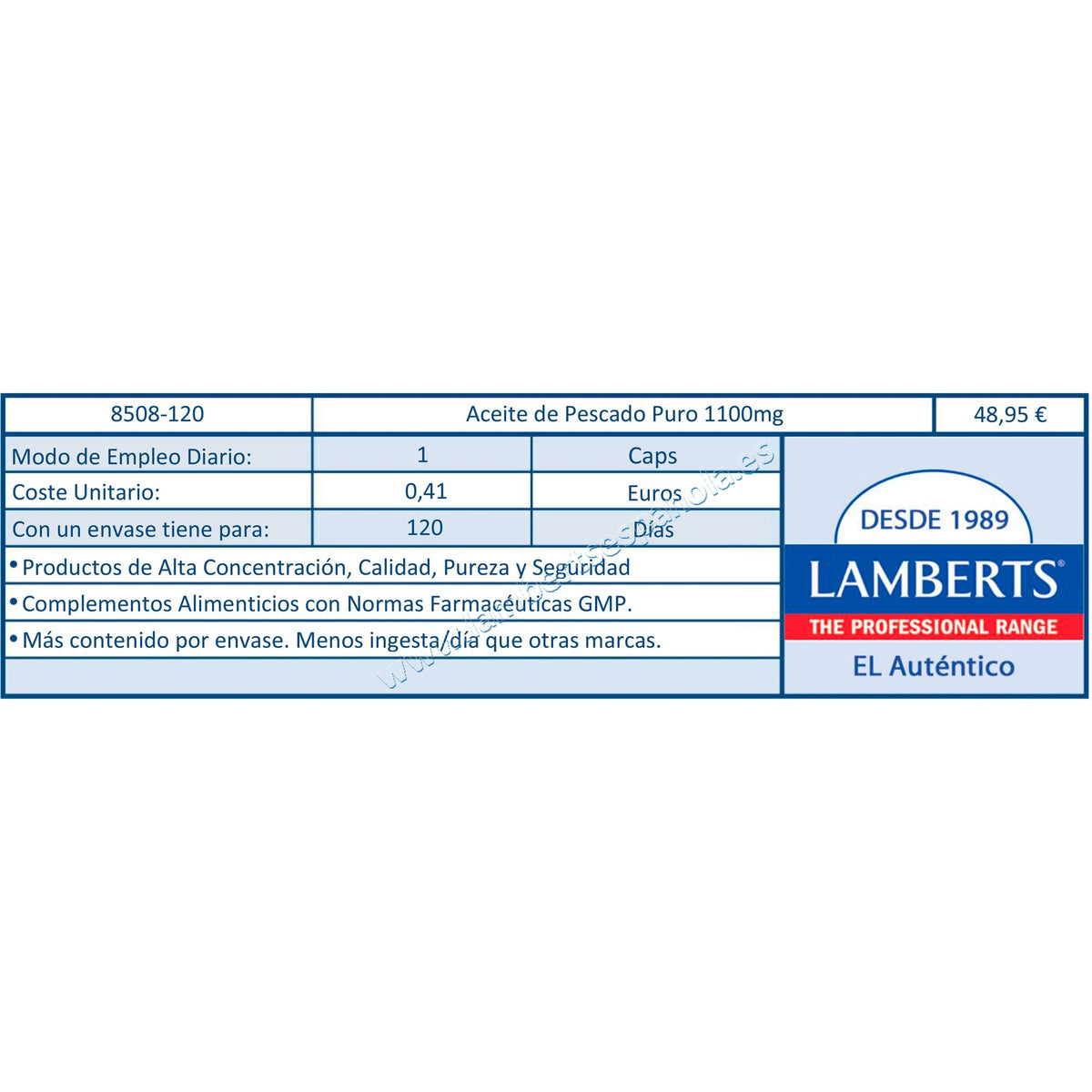 Pack 2x Aceite de Pescado Puro, Lamberts, 1100 mg