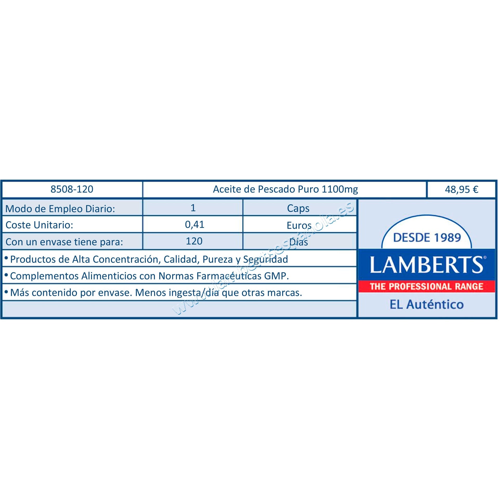 Aceite de Pescado Puro, Lamberts 120 cápsulas