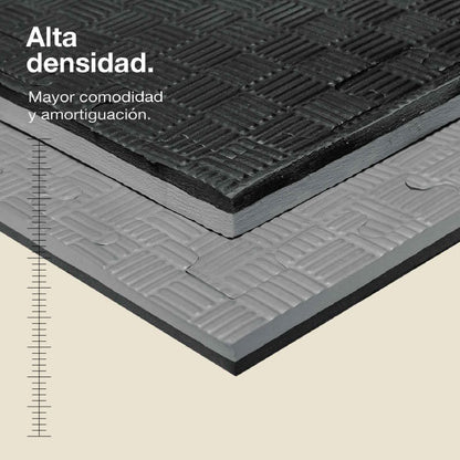 Jowy Tatami Puzzle 2,5cm 100x100cm, Pack 4 Unidades – Superficie 5 Líneas Gris/negro_1