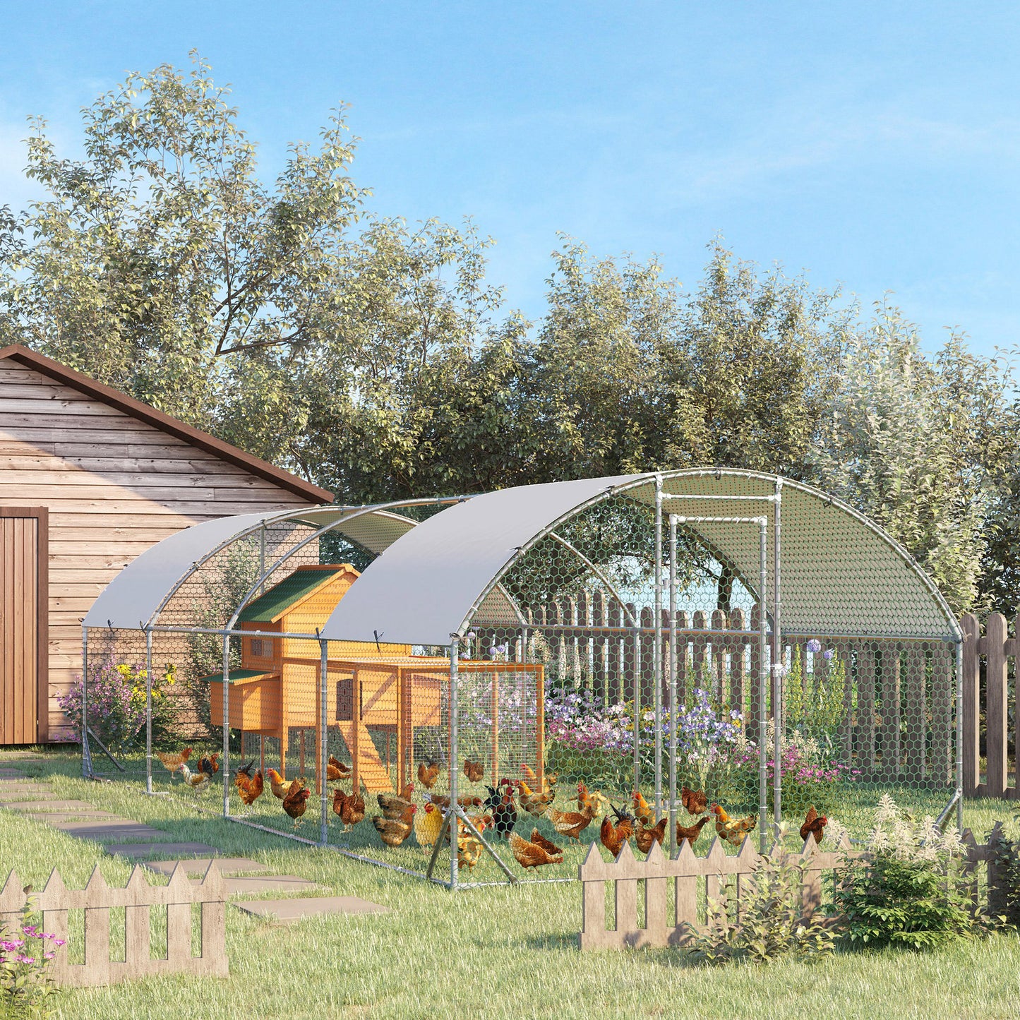 Pawhut Gallinero Para Exterior Grande De Acero Galvanizado 280x760x197 Cm Plata_1