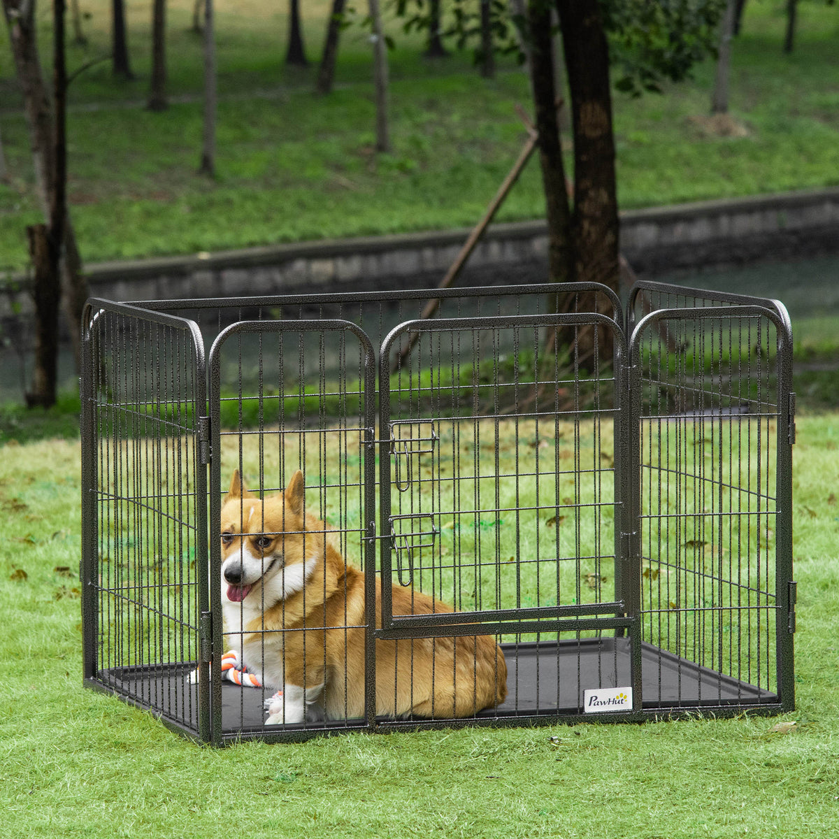 Pawhut Parque Mascotas Rectangular 4 Vallas Puerta Doble Pestillos 109x74x71cm_1