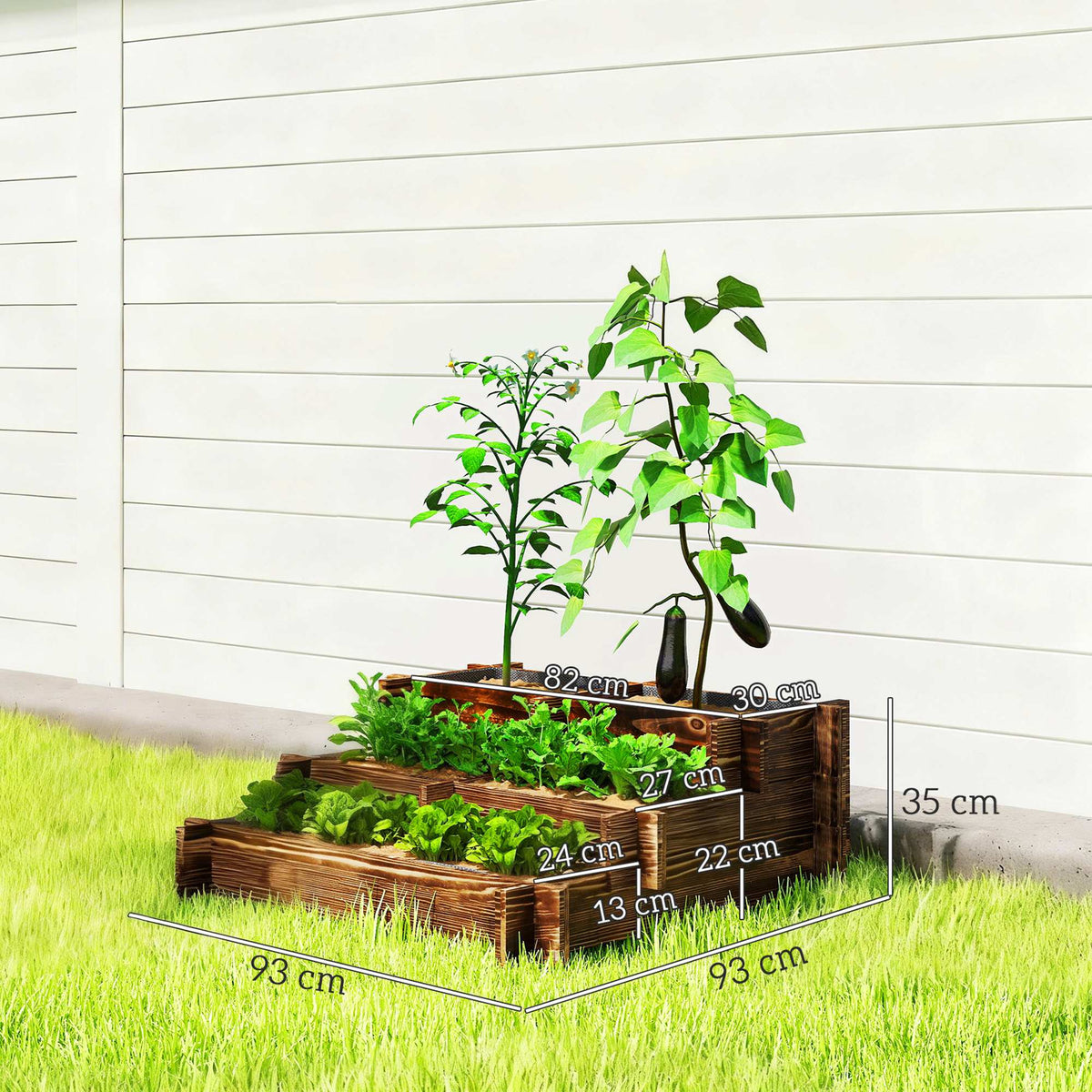 Outsunny Jardinera De Madera Con Diseño De Escalera 93x93x35 Cm Carbonizado_2