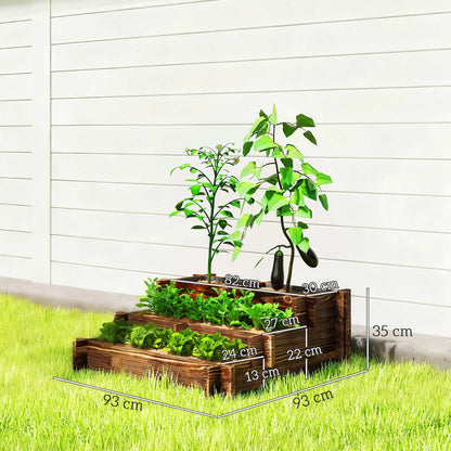 Outsunny Jardinera De Madera Con Diseño De Escalera 93x93x35 Cm Carbonizado_2