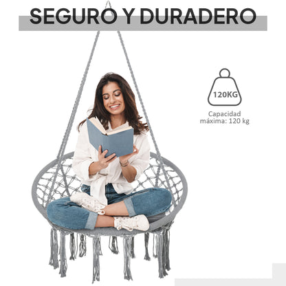 Outsunny Silla Colgante Redondo De Ø60 Con Cojín Interior Y Exterior 80x80x42 Cm_5