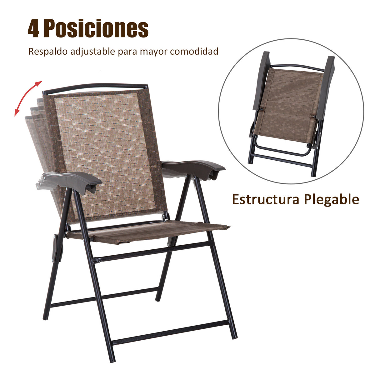 Conjunto Mesa Y 2 Sillas Outsunny Acero, Texteline Marrón 82,5x54x90 Cm_3
