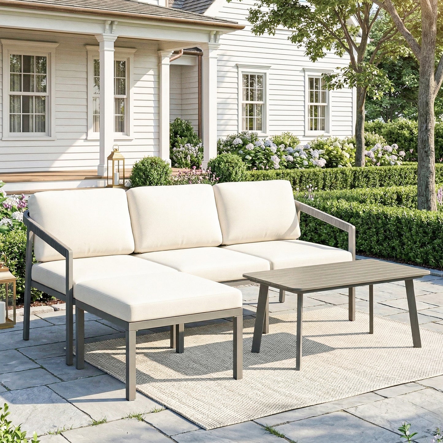 Outsunny Conjunto De Jardín Exterior De 3 Piezas En Forma De L Marrón Y Beige_1