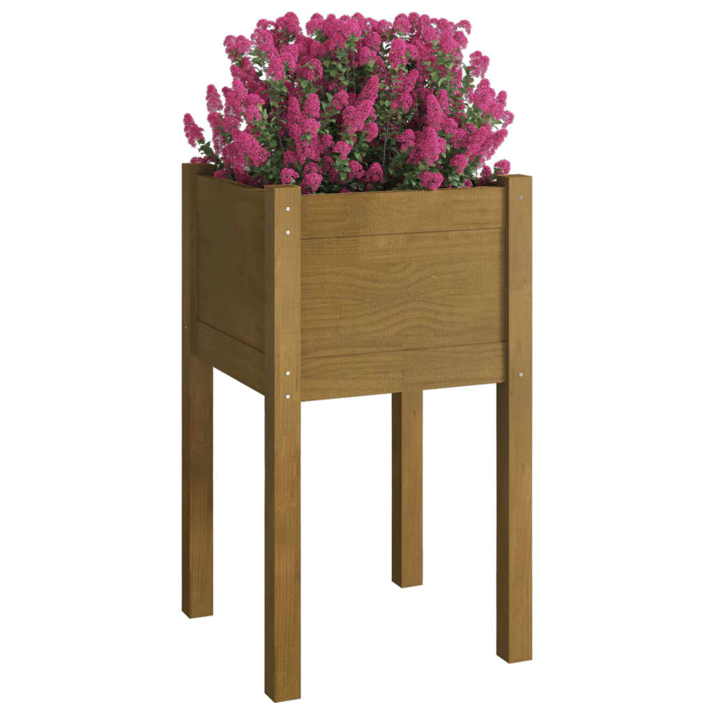 Jardinera De Madera Maciza De Pino Marrón Miel 40x40x70 Cm_2