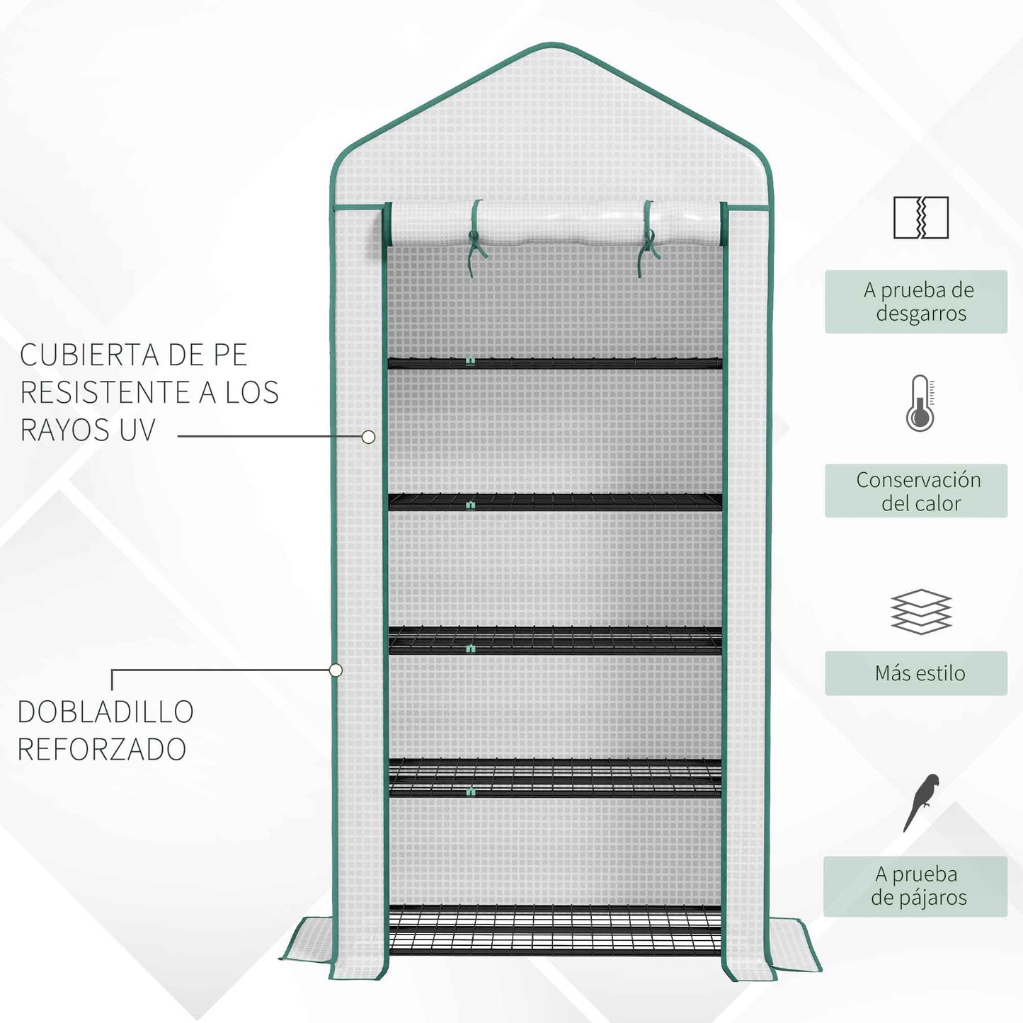 Outsunny Invernadero De Jardín De 5 Niveles Diseño Ensanchado 90x49x193cm Blanco_5