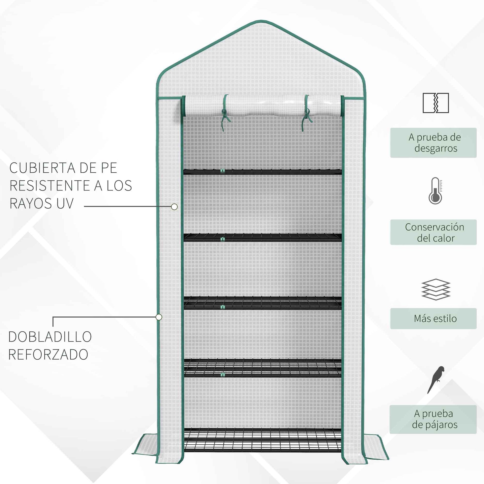 Outsunny Invernadero De Jardín De 5 Niveles Diseño Ensanchado 90x49x193cm Blanco_5