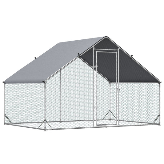 Pawhut Gallinero Para Exterior 3x2x2m Con Cubierta De Pe Y Cerradura Plata_0