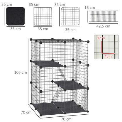 Pawhut Jaula Para Animales Pequeños De 3 Niveles 70x70x105 Cm Negro_2