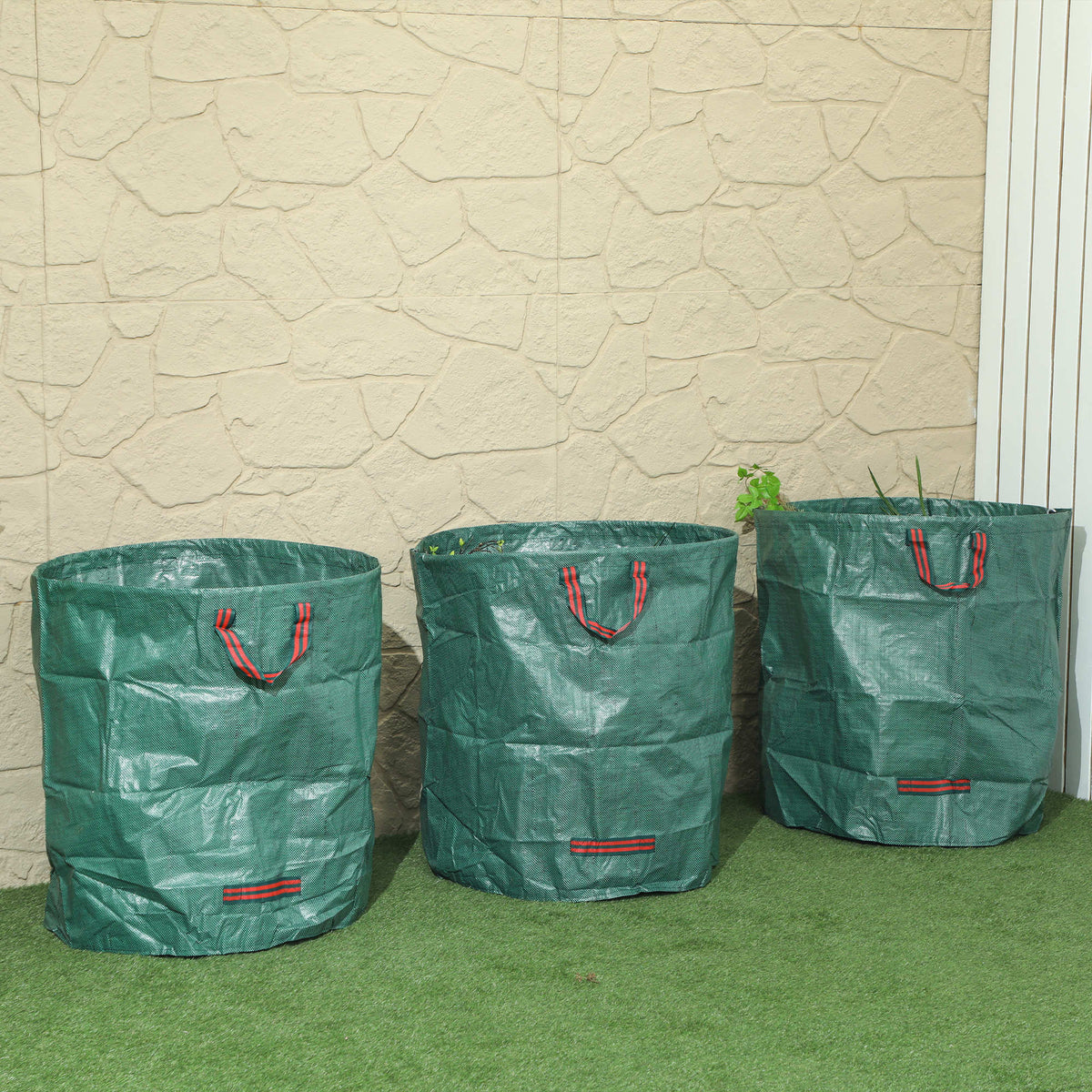 Outsunny Set De 3 Bolsas De Basura De Jardín 272l Con Asas Plegables_1