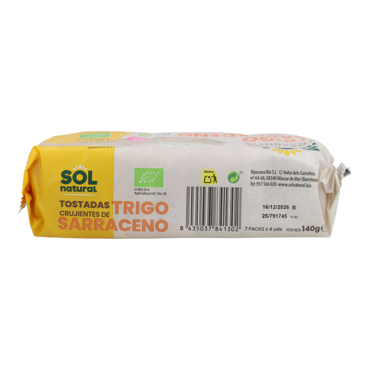 Tostada de trigo sarraceno sin gluten Sol Natural 140g BIO