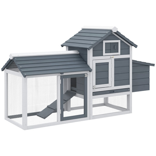 Gallinero De Madera Exterior Techo Abrible Pawhut 150,5x54x87 Cm Gris_0