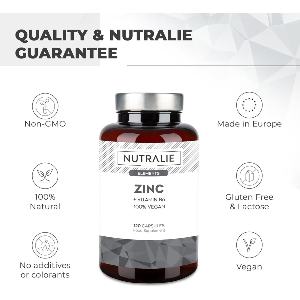 Pack 2x Nutralie Zinc con Vitamina B6 Acné Piel Pelo Vegano 120 Cápsulas