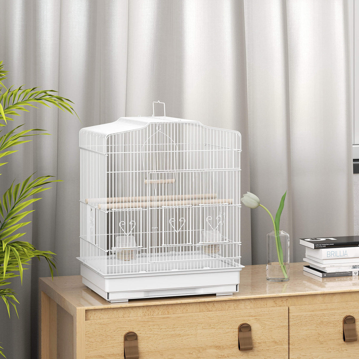 Pawhut Jaula Para Pájaros Con Puertas Comederos Y Bandeja 46,5x36x59 Cm Blanco_1