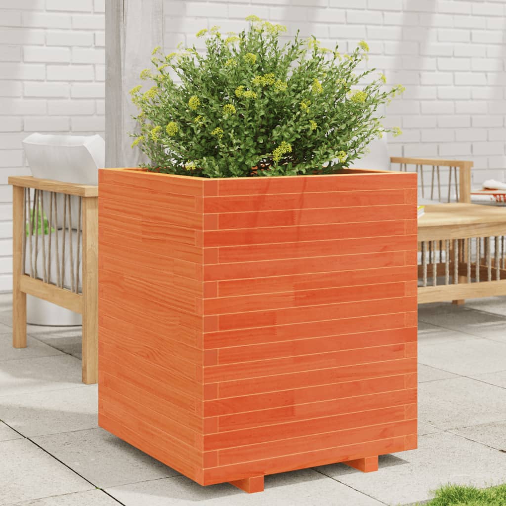 Jardinera Madera Maciza De Pino Marrón Cera 60x60x72,5 Cm_1