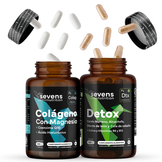Colágeno Marino Con Magnesio + Detox Con Cardo Mariano. Sevens Nutrition. Articulaciones, Piel Y Depuración Hepática_0