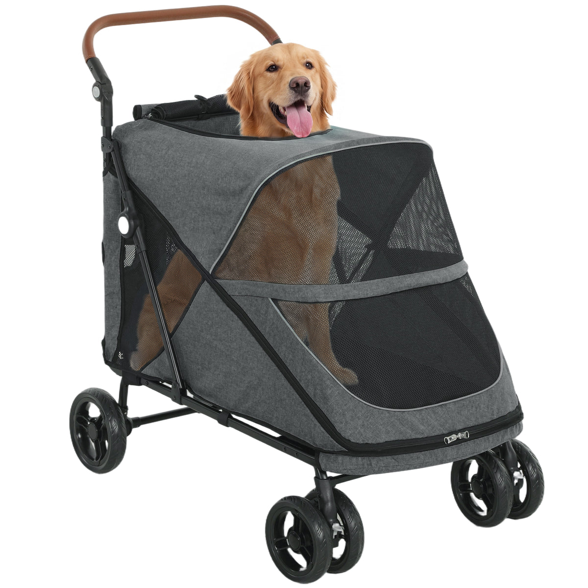 Pawhut Carrito Para Perros Plegable Con Un Botón Hasta 30 Kg Con Suspensión Gris_0