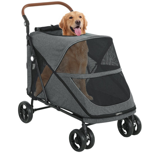 Pawhut Carrito Para Perros Plegable Con Un Botón Hasta 30 Kg Con Suspensión Gris_0