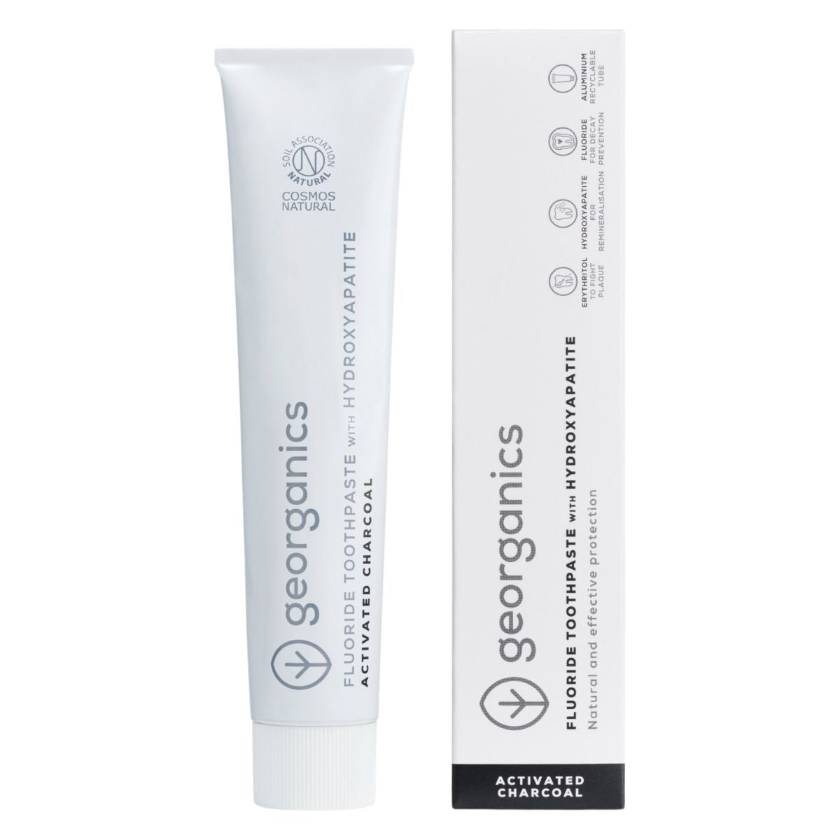 Pasta de dientes con Hidroxiapatita Carbón Activado con flúor Georganics 75 ml