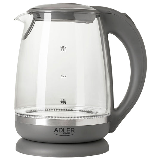 Hervidor Agua Eléctrico 2,0 Litros Jarra Cristal Inalámbrica Retroiluminada, Apagado Automático Adler Ad1286, 2200w_0