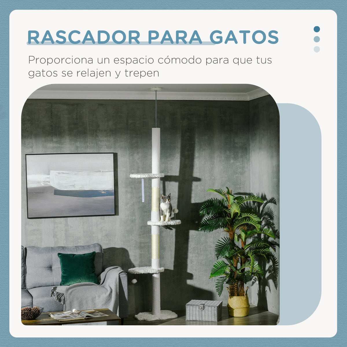 Árbol Rascador Para Gatos De Suelo A Techo Ajustable 48x32x225-255 Cm Blanco_3