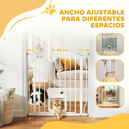 Pawhut Barrera De Seguridad Para Perros Para Escaleras Y Puertas 75-85 Cm Blanco_3