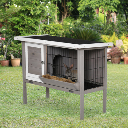 Conejera De Madera Exterior Con Techo Abatible Pawhut 91x46x71 Cm Gris_1