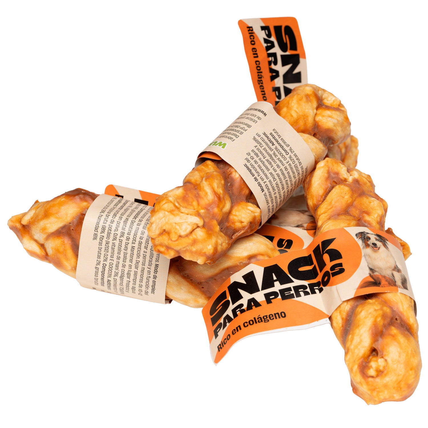 20u Snacks Colágeno Para Perro Mediano, De Gelatina De Buey Y Pollo, Bolsa De 20 Trenzas M (65gr/u Aprox)_1