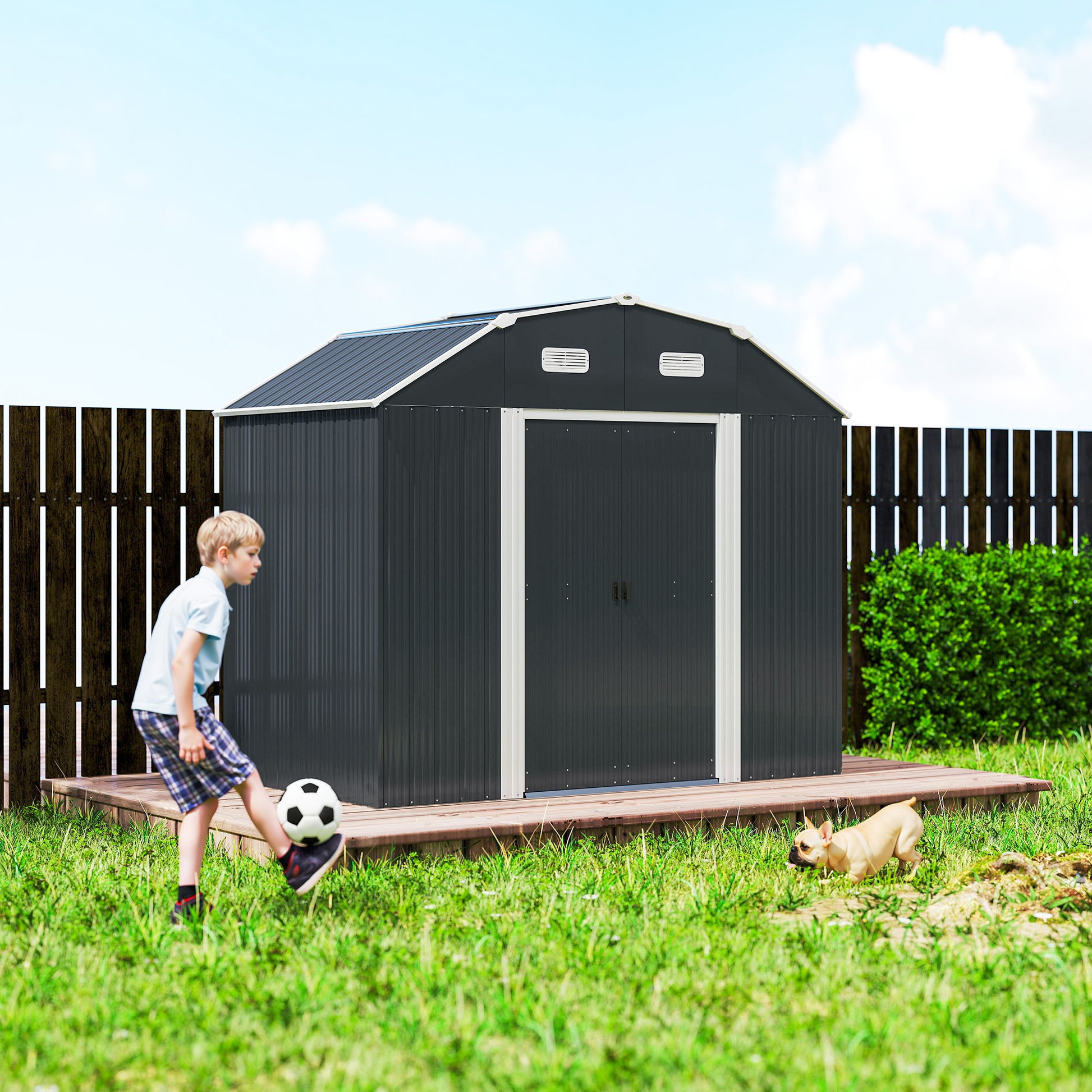 Outsunny Cobertizo De Jardín Exterior 2,7 M² 238x132x198,5 Cm Con Base Gris_4