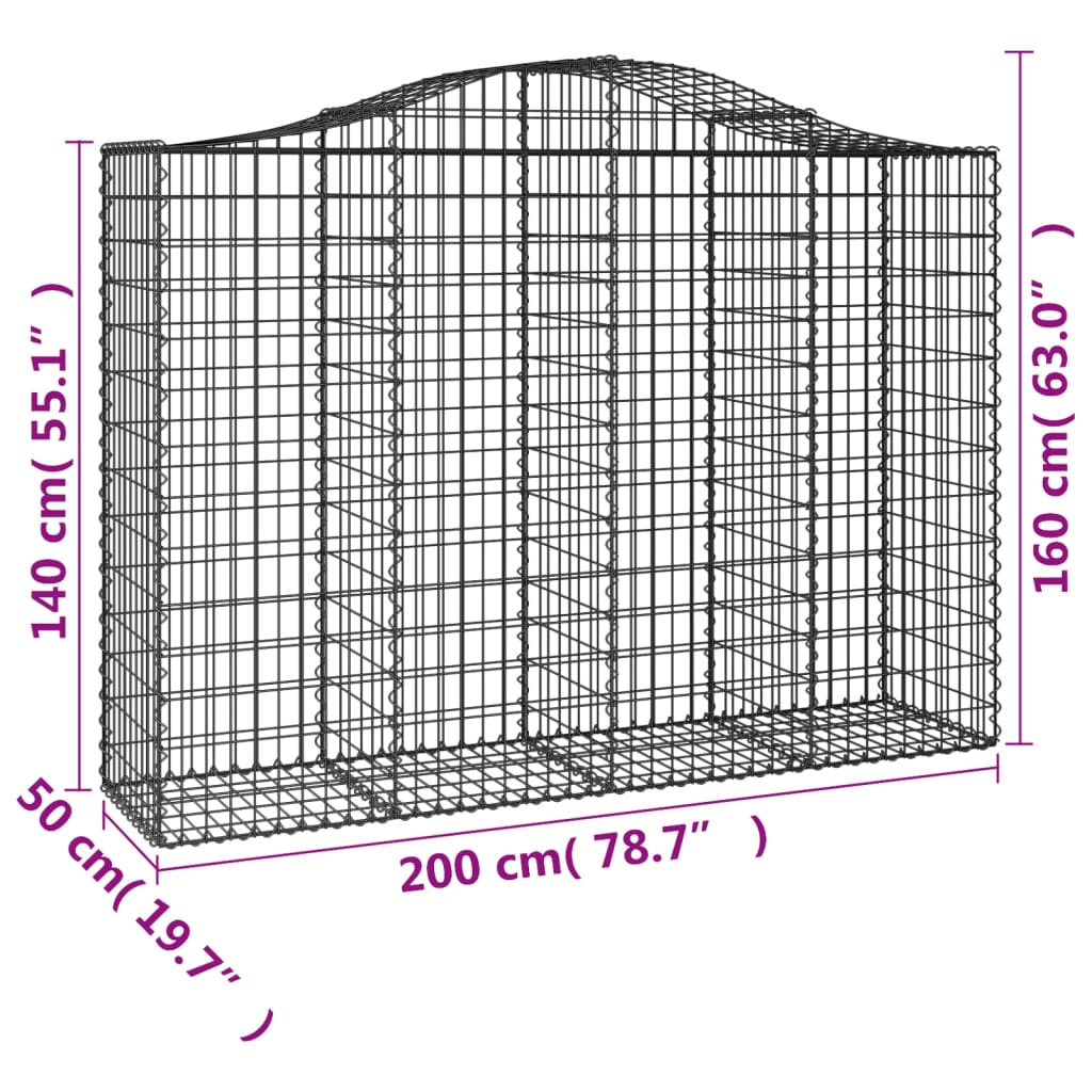 Cestas Gaviones 4 Uds Forma De Arco Hierro 200x50x140/160 Cm_5