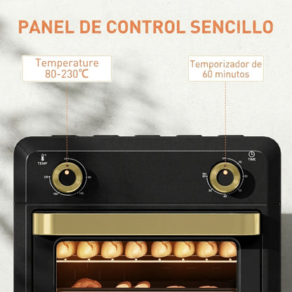 Forno Com Air Fryer Homcom Aço Inoxidável, Vidro Temperado Preto 32x27.2x29.8 Cm_5