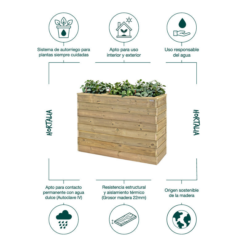Jardinera Con Autorriego De Madera Nidum Basic Interior Y Exterior Hortalia 110x40x80 Cm_4