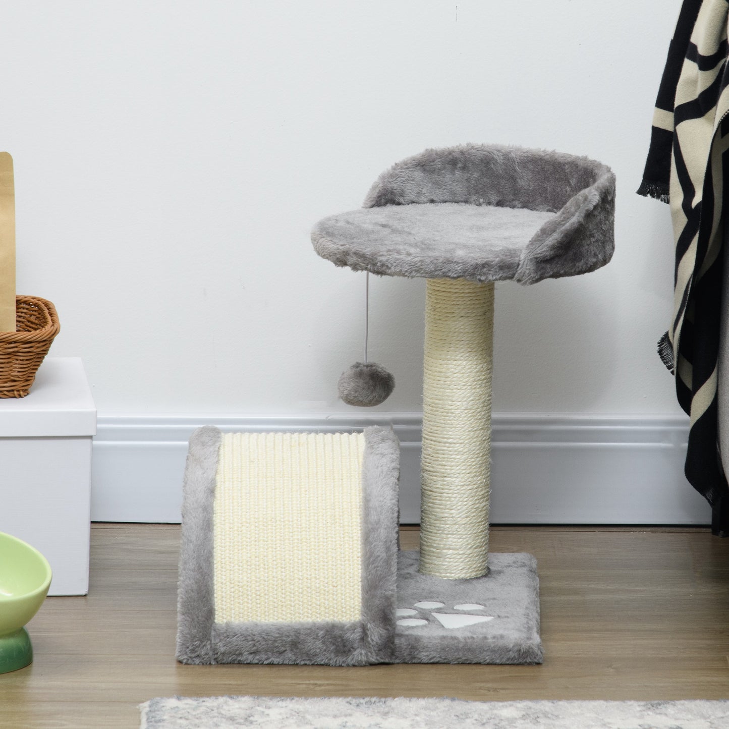 Pawhut Árbol Rascador Para Gatos 2 Niveles Con Poste Tablero Para Rascar Gris_4