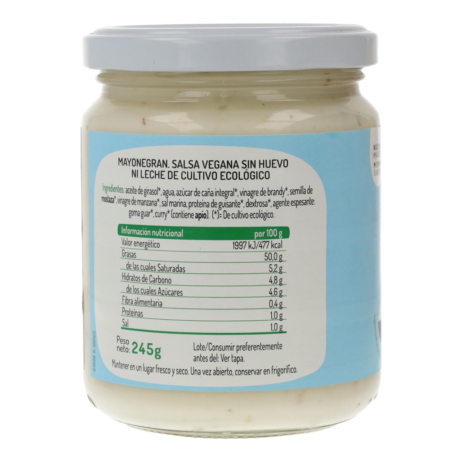 Mayonegran Mayonesa Sin Huevo Bio El Granero, 245 g