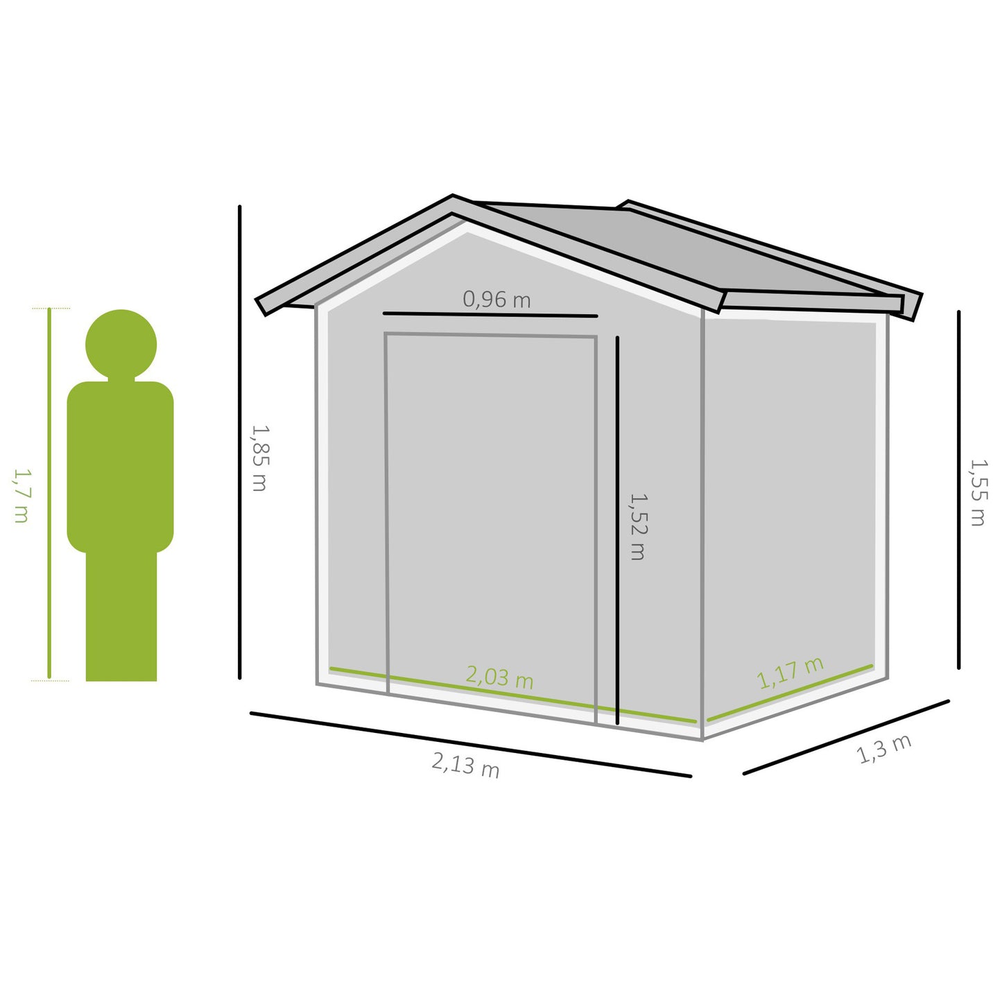 Outsunny Caseta De Jardín 213x130x185 Cm Con 2 Puertas Correderas Y 4 Ventanas_2