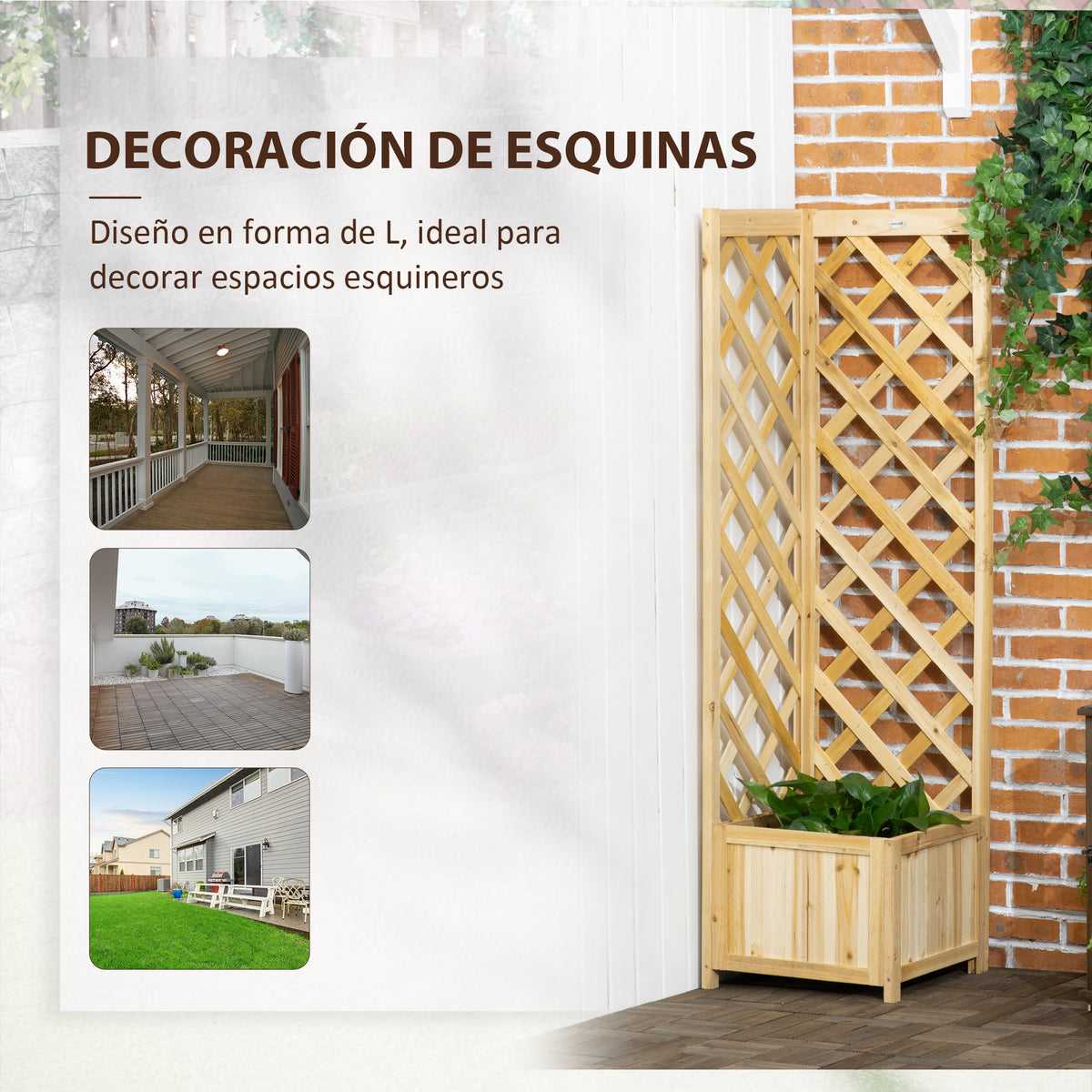 Outsunny Jardinera Con Enrejado De Madera Para Trepadoras 40x40x145 Cm Natural_5
