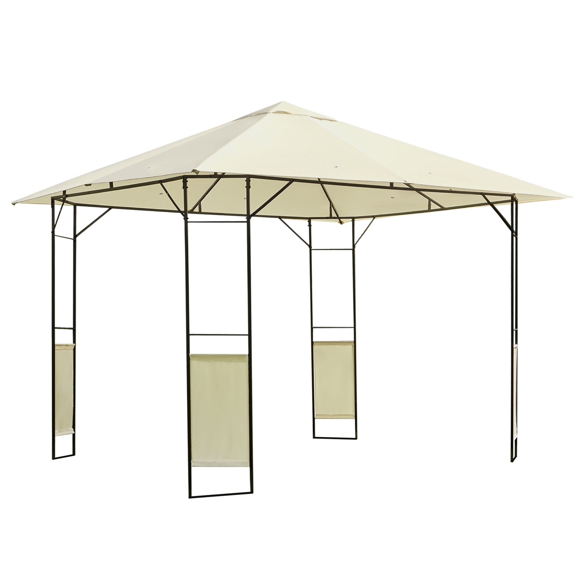 Outsunny Carpa 2,97x2,97x2,6m Cenador Con Acero Y Paravientos Laterales Crema_0