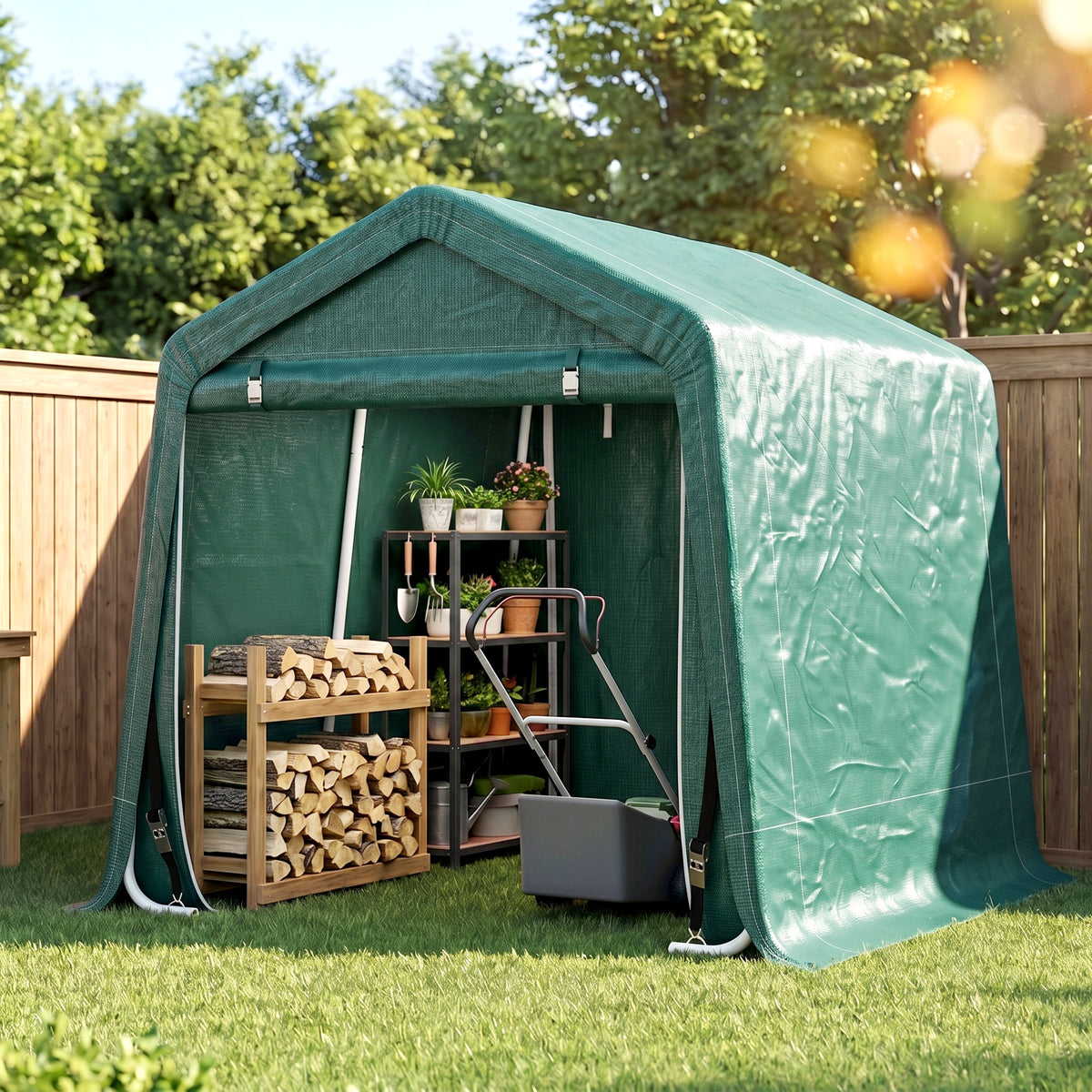 Carpa Para Herramientas Outsunny Pe, Metal Verde 240x200x202 Cm_4