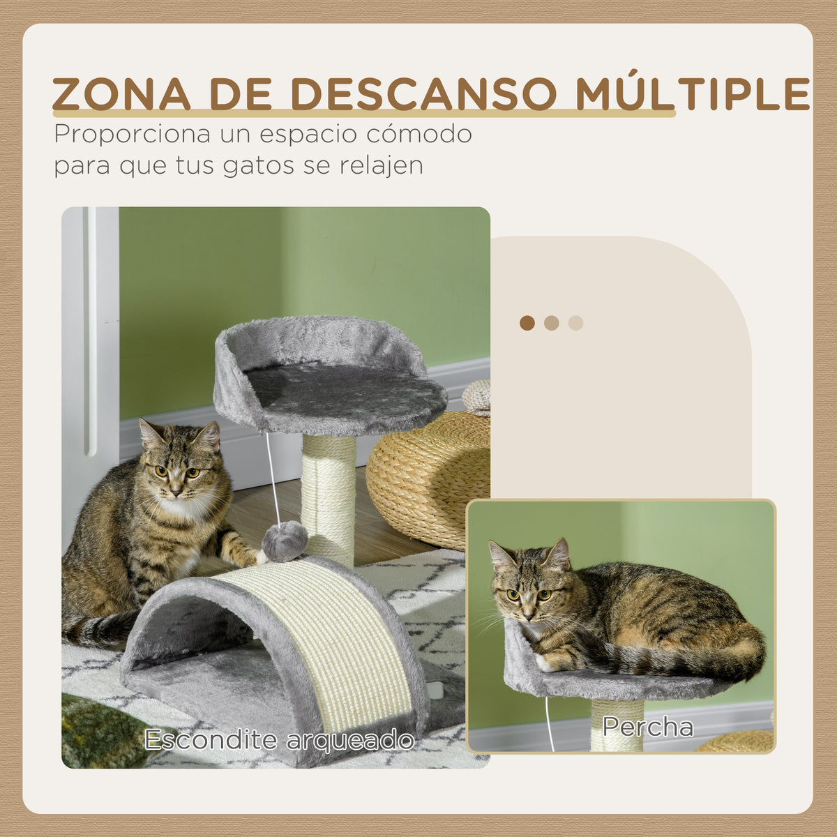 Pawhut Árbol Rascador Para Gatos 2 Niveles Con Poste Tablero Para Rascar Gris_5