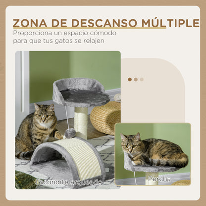 Pawhut Árbol Rascador Para Gatos 2 Niveles Con Poste Tablero Para Rascar Gris_5