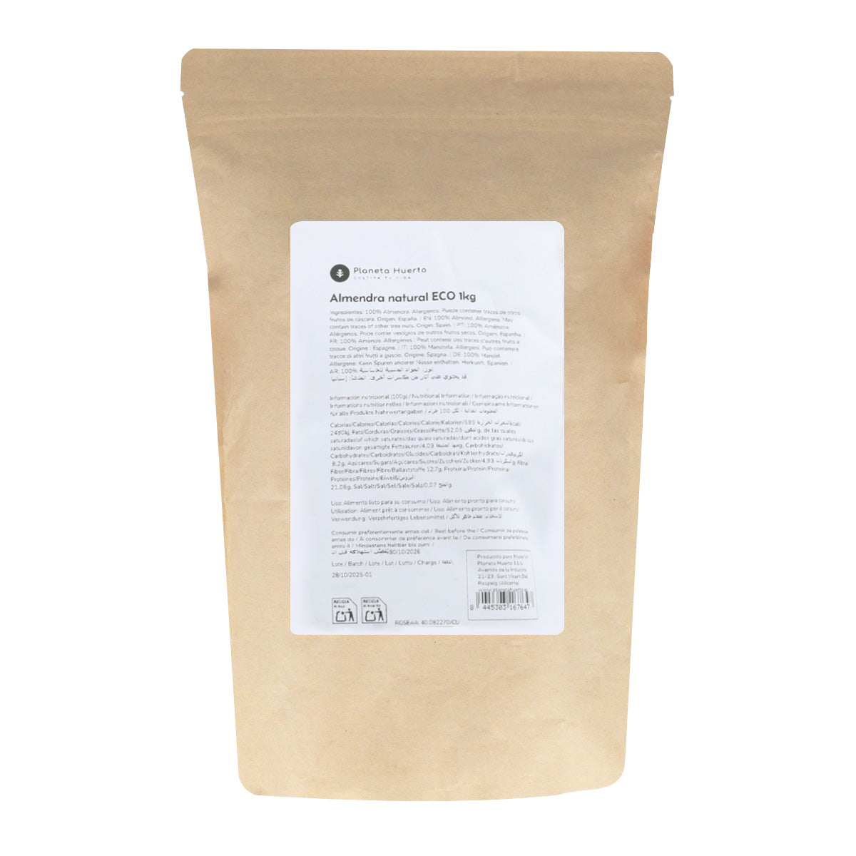 Almendra natural con piel ECO Planeta Huerto 1 kg