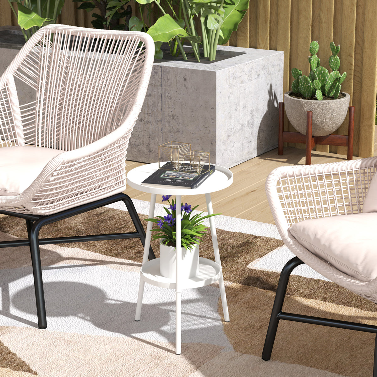 Mesa De Jardín Outsunny Metal Blanco 32x32x51 Cm_1