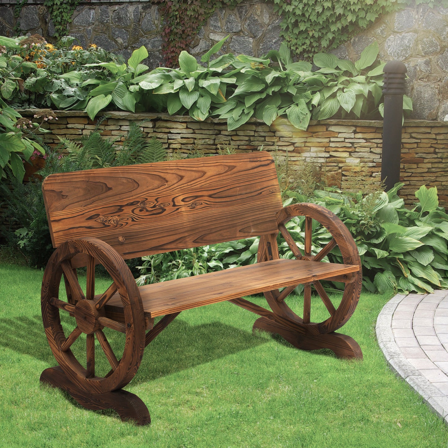 Outsunny Banco De Jardín De Madera Con Reposabrazos 114x58x80 Cm Carbonizado_1